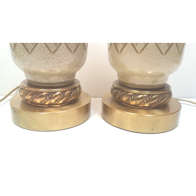 Metal 1950’s Gold Murano Lamps Cut Glass Table Lamps Hollywood Regency a Pair For Sale - Image 7 of 11