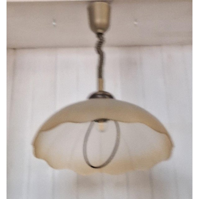 Height-Adjustable Brass Ceiling Lamp with Tinted Segmented Glass Shade, 1980s For Sale - Image 6 of 7