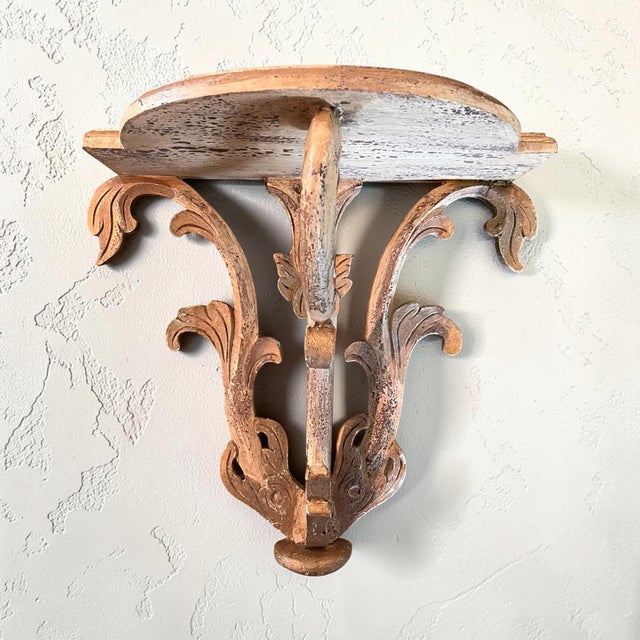 Rococo Vintage Italian Florentine Rococo Carved Wood Demilune Wall Bracket Shelf For Sale - Image 3 of 7