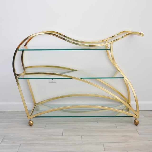 Vintage "Flow" Brass Bar Cart by Design Institute of America, Late 20th Century For Sale In New York - Image 6 of 15