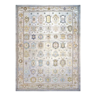 21st Century Turkish Oushak Wool 17x22 Slate Blue, Yellow & Gray Handmade Oversized Area Rug #1144123 For Sale
