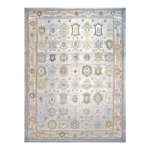 21st Century Turkish Oushak Wool 17x22 Slate Blue, Yellow & Gray Handmade Oversized Area Rug #1144123 For Sale