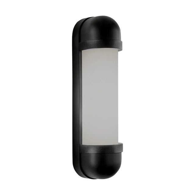 Not Yet Made - Made To Order Satin Black With Matt Opal Glass Bathroom Wall Light For Sale - Image 5 of 5