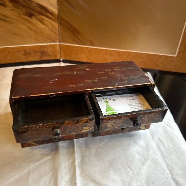 Brown Vintage Wooden Miniature Asian Style Jewelry Box For Sale - Image 8 of 9