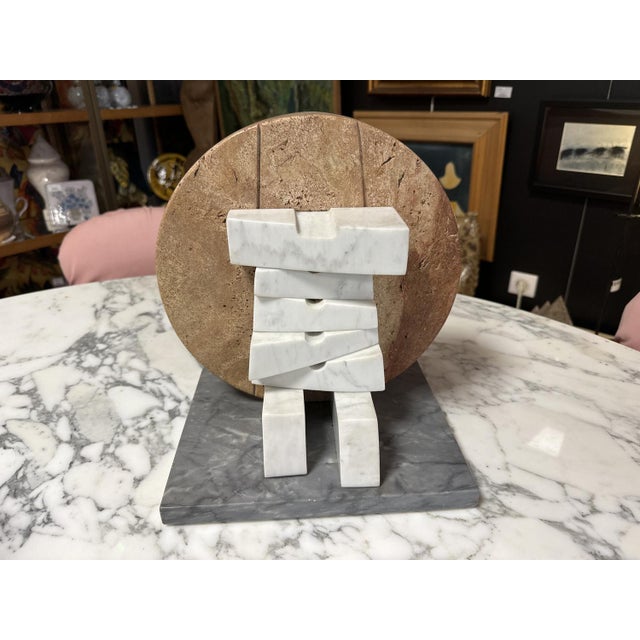 Carrara Marble & Burgundy Stone Sculpture by Avoscan For Sale - Image 6 of 7