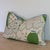 Christopher Farr Cloth Carnival Print linen lumbars in blue and green, with coordinating Schumacher blue striated cotton...