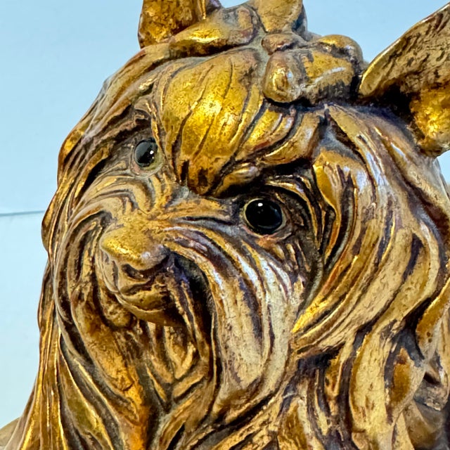 Kay Finch Yorkshire Terrier Gold Leaf Glaze Silky Yorkie Dog Statue California Usa For Sale - Image 9 of 12