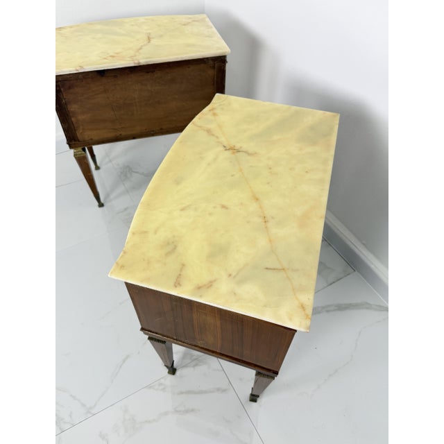 Beige Mid-Century Nightstands with Marble Tops and Brass Details, 1950s, Set of 2 For Sale - Image 8 of 18