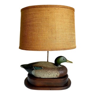 Vintage Mallard Duck Table Lamp With Textural Shade For Sale