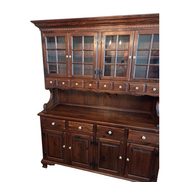 Wood Ethan Allen Old Tavern Pine Apothecary Cabinet Hutch Display Breakfront Shelf For Sale - Image 7 of 17