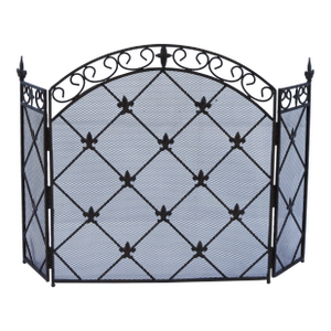 Antique French Wrought Iron Arched Fleur De Lis Fireplace Screen