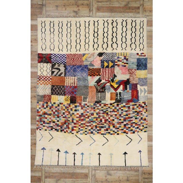 Beige Berber Moroccan Rug Inspired by Gunta Stölzl - 09'05 X 12'07 For Sale - Image 8 of 9