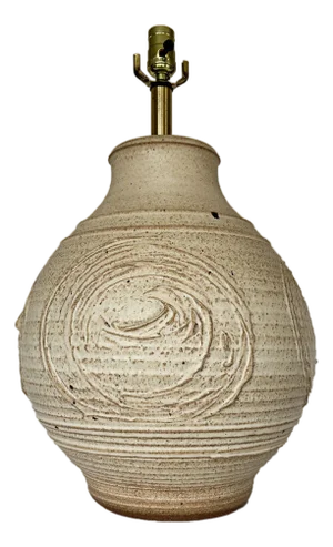 1960s Bob Kinzie Affiliated Craftsmen Studio Mid Century Beige Monumental Pottery Table Lamp