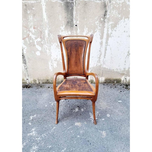 Art Nouveau Carved Walnut Chair by Abel Landry, France, 1900s For Sale - Image 10 of 14
