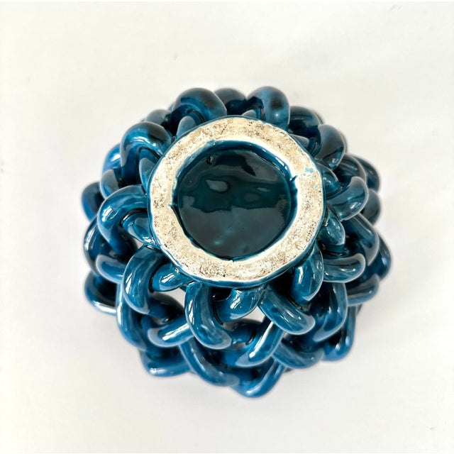 Hand Crafted Cerluean Blue Twisted Pottery Bowl For Sale - Image 15 of 16