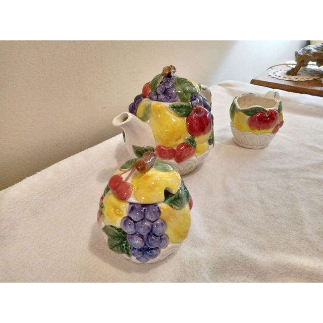 Asian Vintage 1970's Otagiri Japan Hand Painted Fruit Basket Tea Set - Set of 3 For Sale - Image 3 of 7