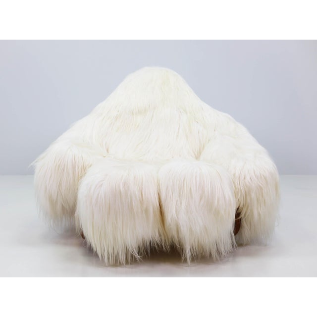 Wood Large Tibetan Goat Fur Yeti Rocking Chair by Mario Scheichenbauer for Elam, Italy, 1968 For Sale - Image 7 of 12
