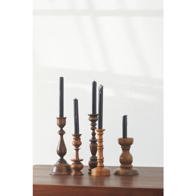 Scandinavian Wooden Candleholders, Set of 5 For Sale - Image 3 of 4
