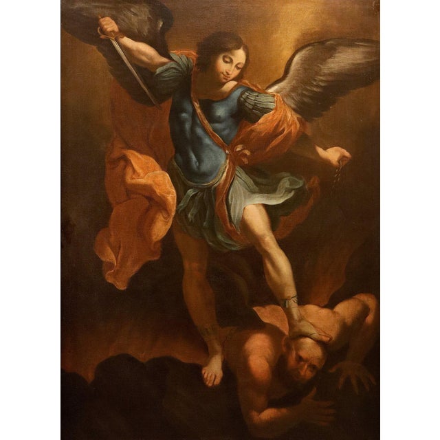 Baroque Follower of Guido Reni, Archangel Michael, 1700, Oil on Canvas For Sale - Image 3 of 16