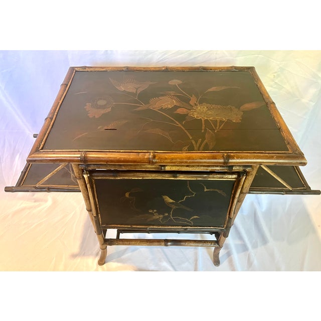 Antique Scorched Bamboo Folding Trays Tea Table For Sale - Image 4 of 18