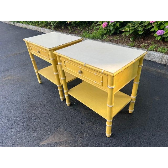 Wood Pair of Faux Bamboo Thomasville Allegro Nightstands or Side Tables For Sale - Image 7 of 18