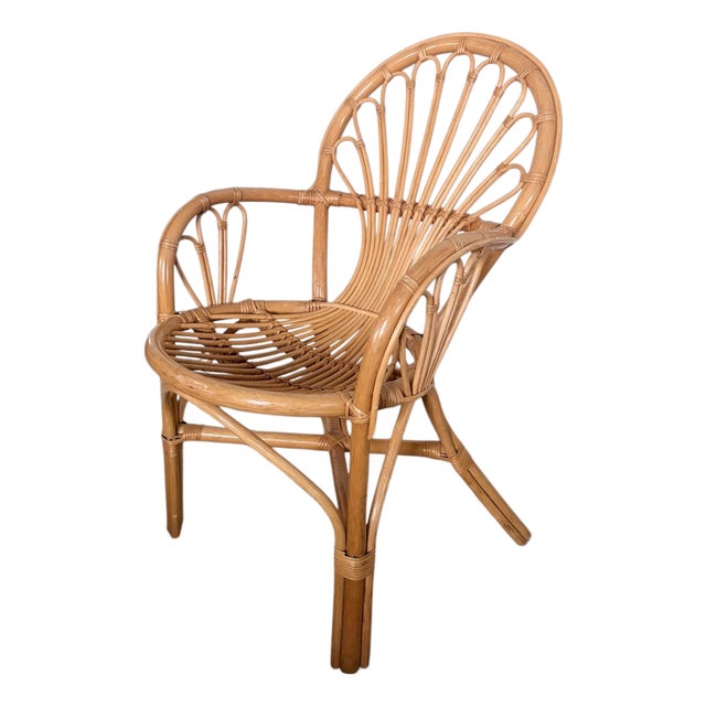 Mid-Century Italian Sculptural Rattan Bamboo Armchair For Sale
