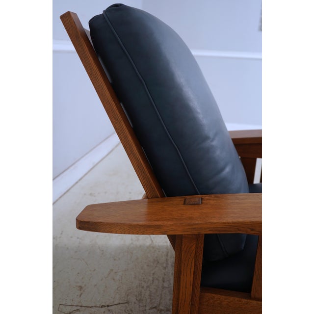 Wood Stickley Mission Oak Leather Chair & Ottoman For Sale - Image 7 of 18