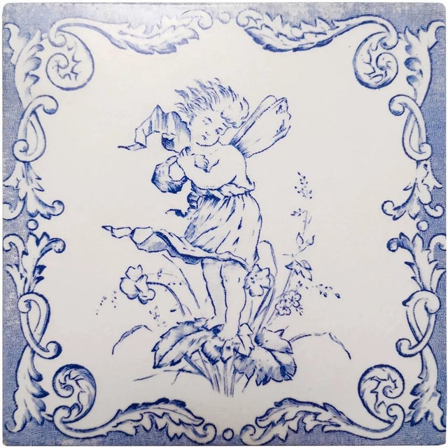 Ceramic Ceramic Tiles with Angels, 1930s, Set of 4 For Sale - Image 7 of 13