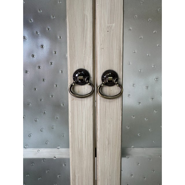 Cream Antique French Country Style Painted Wood Cabinet With Glass Hutch & Marble Top Chest For Sale - Image 8 of 12