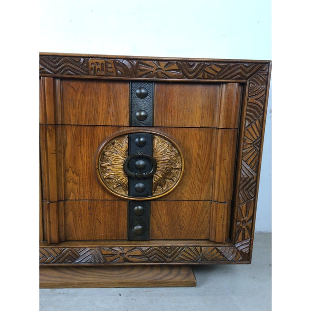 Brown Mid Century Modern Lowboy Dresser With Mirror For Sale - Image 8 of 18