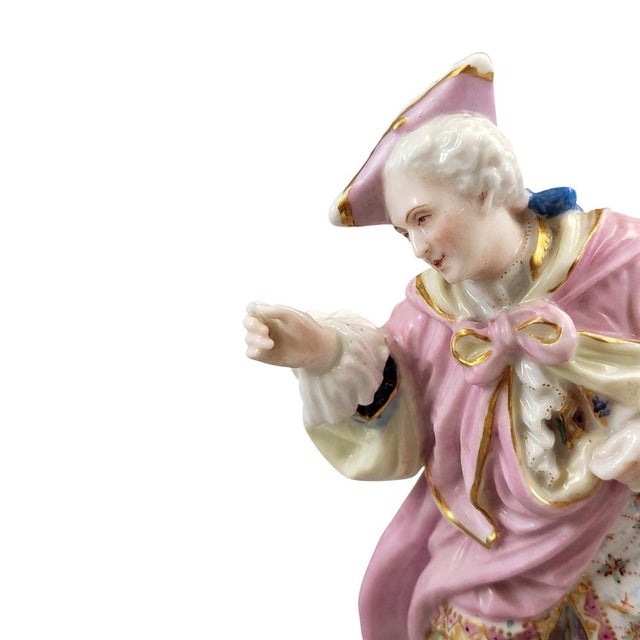 Pink Paris Porcelain Masquerade Figures of Gallant and Lady in the style of Vion & Baury, 1860s, Set of 2 For Sale - Image 8 of 11