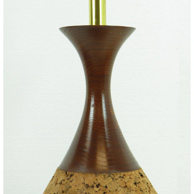 1960s Vintage Oversized Walnut and Cork Lamp With Shade For Sale In Chicago - Image 6 of 11
