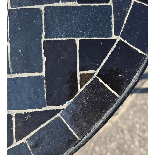 Moroccan 18" Mini Moroccan Mosaic Accent Table – Black Herringbone Tile Top For Sale - Image 3 of 6