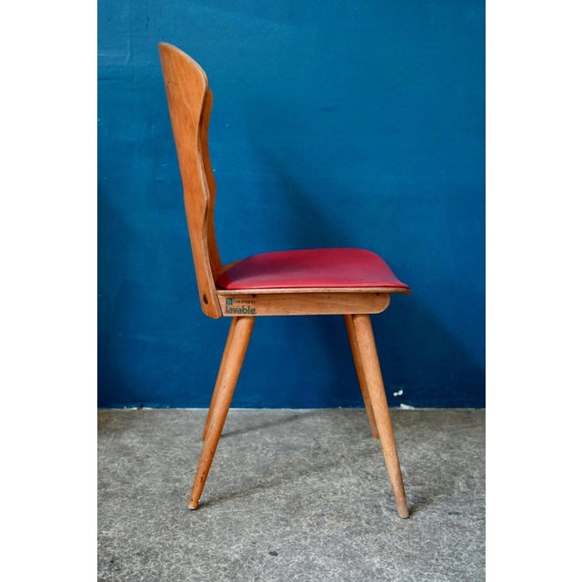 Brown Vintage Retro Gentiane Bistro Chairs with Tapered Legs and Red Faux Leather from Baumann, 1960s, Set of 4 For Sale - Image 8 of 18