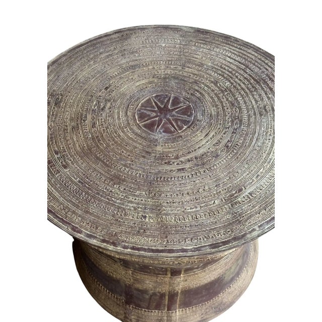 Monumental Cast Bronze Rain Drum Side Table Sculptural Patinated Finish For Sale - Image 10 of 10