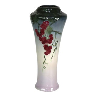 Antique Weller Art Pottery Tall Vase With Grape Vine Pattern Signed C1920 For Sale