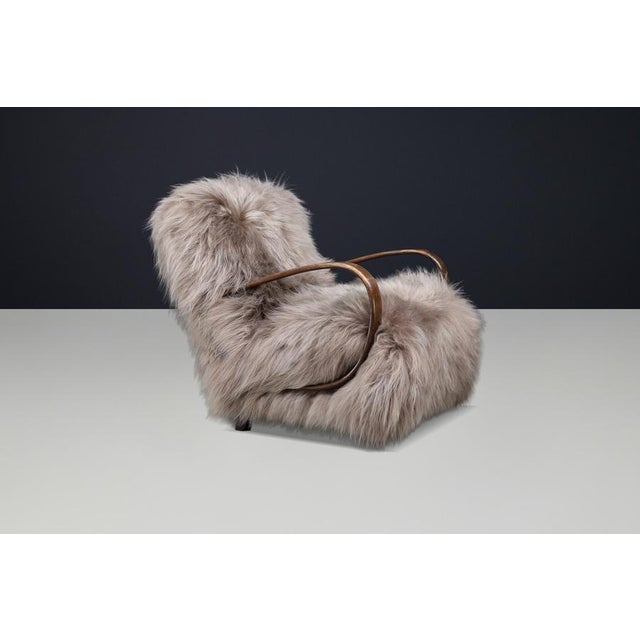 Art Deco Sheepskin Lounge Chair by Jindřich Halabala, Czech, 1940s For Sale - Image 6 of 11