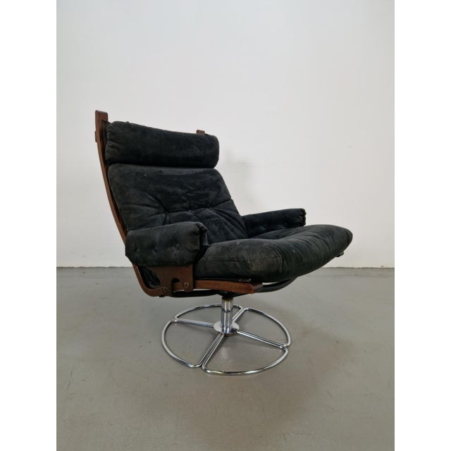 Vintage Black Alcantara Lounge Chair by Bruno Mathsson for Dux, 1960s For Sale - Image 3 of 13