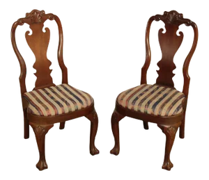Queen Anne Style Shell Carved Side Chairs - A Pair