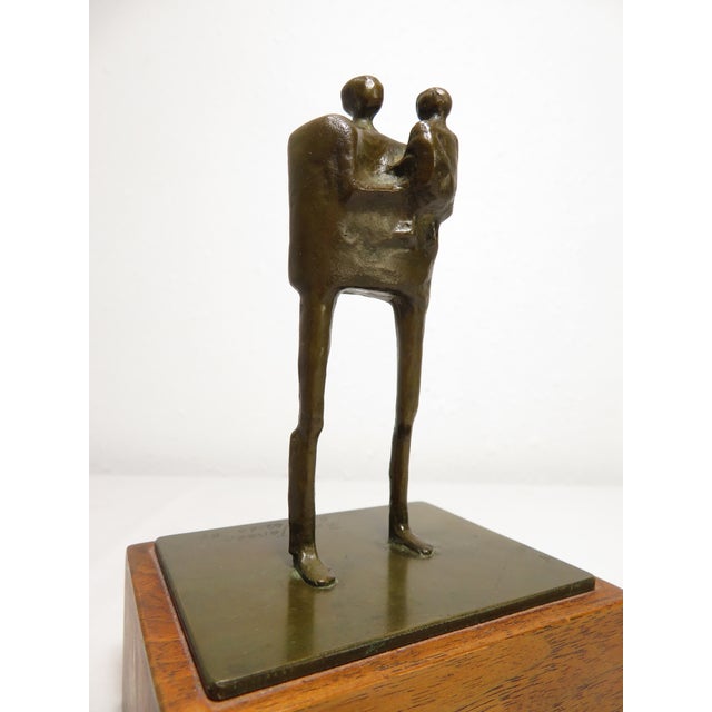 Signed Ray Jensen Bronze Modernist Art Sculpture ~ Figure W/ Child ~ Pacific Northwest For Sale - Image 4 of 16