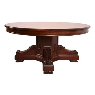 R. J. Horner Style Antique Victorian Carved Mahogany Pedestal Dining Table, Newly Refinished For Sale