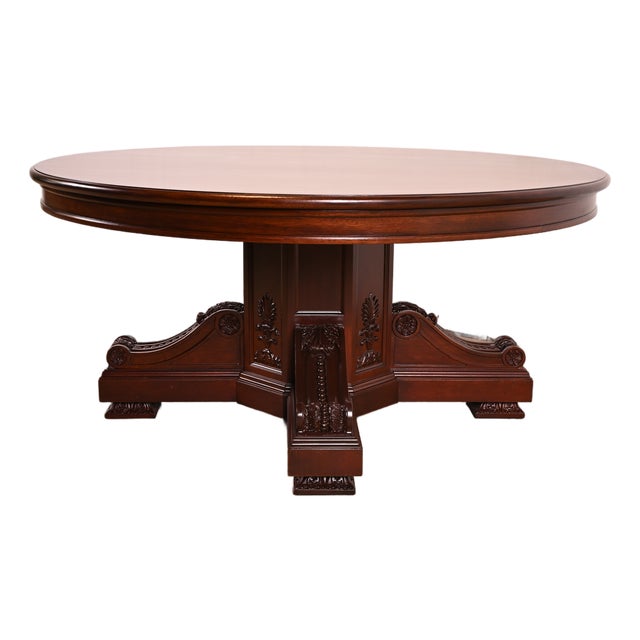 R. J. Horner Style Antique Victorian Carved Mahogany Pedestal Dining Table, Newly Refinished For Sale