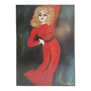 1960s Blonde Vamping in a Red Dress by Harry Jelinek (1905–1986)