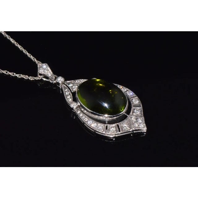 Certified Natural 28.17Cts Diamond Green Tourmaline 18K Gold Art Deco Slide Pendant Necklace For Sale - Image 10 of 10