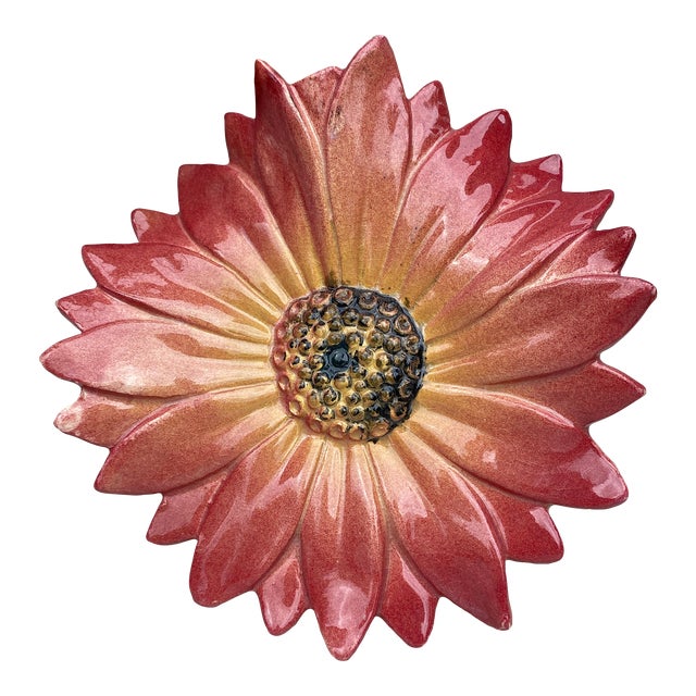 Large Majolica Pink Daisy Wall Pocket Clement Massier, Circa 1890 For Sale