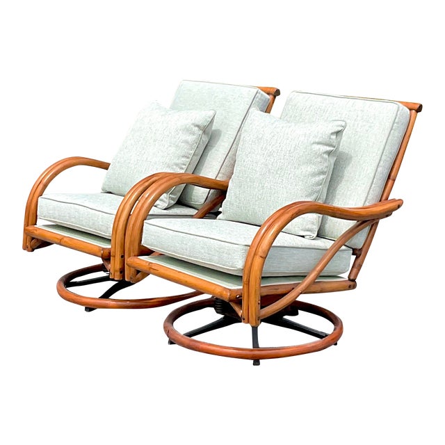 Mid20th Century Vintage Coastal Bent Rattan Swivel Chairs a Pair Chairish
