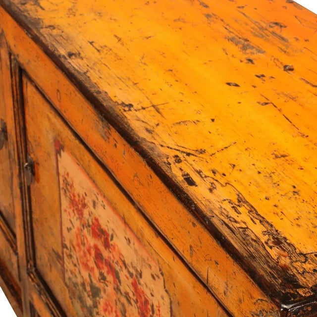 1920s Orange Lacquer Sideboard with Flowers, 1920s For Sale - Image 5 of 7