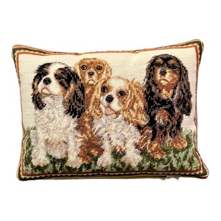 Vintage Cavalier King Charles Spaniel Needlepoint Pillow For Sale