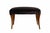 An Italian designer stool from the 1950s, characterised by a rounded seat and four slender wooden legs with brass finials....
