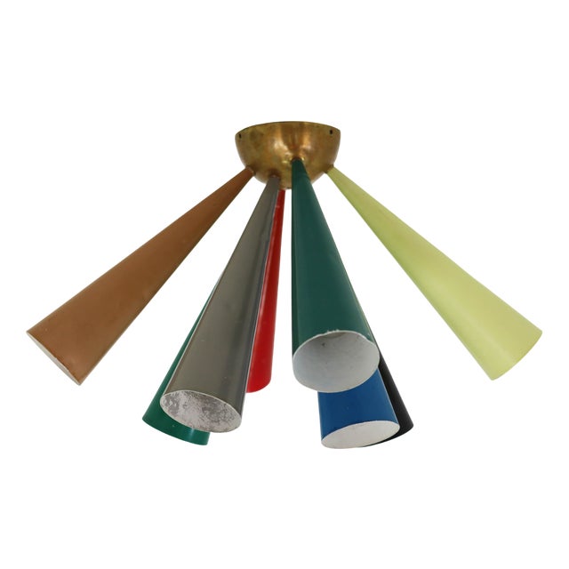 Half-Diabolo Ceiling Lamp with Colored Cones by Prof. D. Moor for Bag Turgi, Switzerland, 1950s For Sale